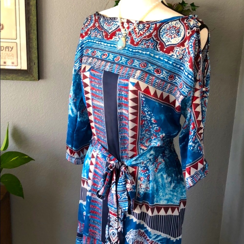 Zaharah Blue Bohemian Silky Printed Dress - Picture 5 of 6